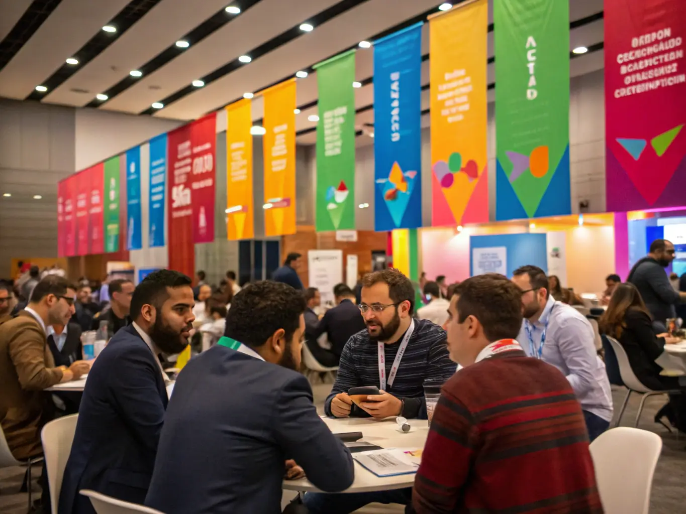 A photograph of a startup meet in Bangalore, with entrepreneurs pitching their ideas to investors.